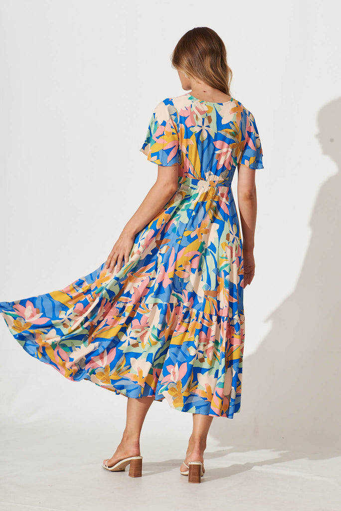 Nevada Maxi Dress In Cobalt With Multi Floral - back