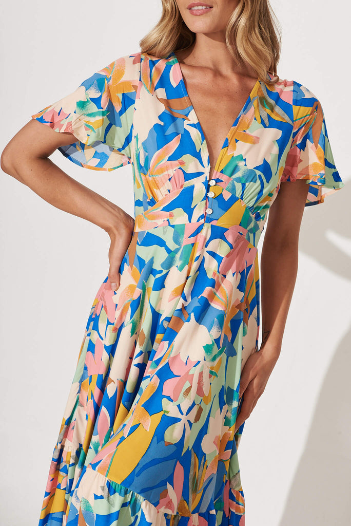 Nevada Maxi Dress In Cobalt With Multi Floral - detail