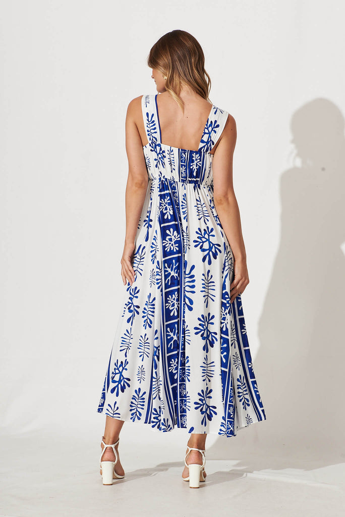 Kita Maxi Dress In Cobalt With White Print - back
