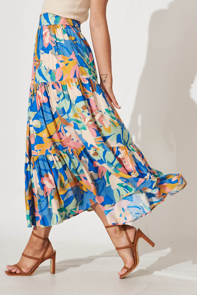 Wanderlust Maxi Skirt In Cobalt With Multi Floral - side