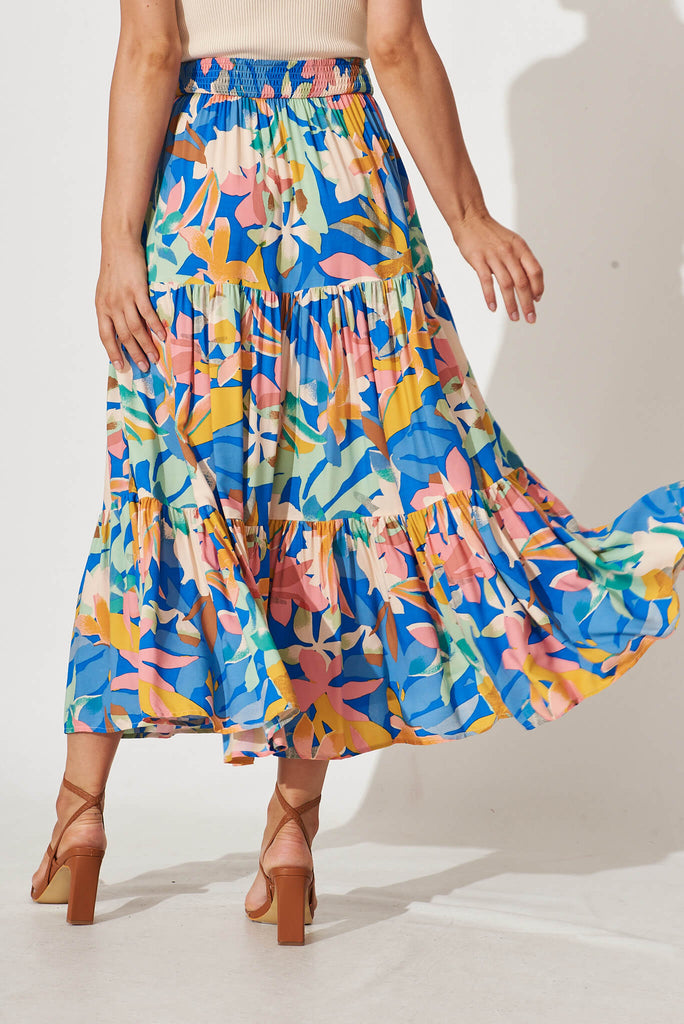 Wanderlust Maxi Skirt In Cobalt With Multi Floral - back