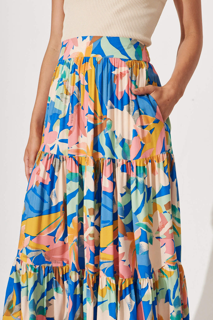 Wanderlust Maxi Skirt In Cobalt With Multi Floral - detail