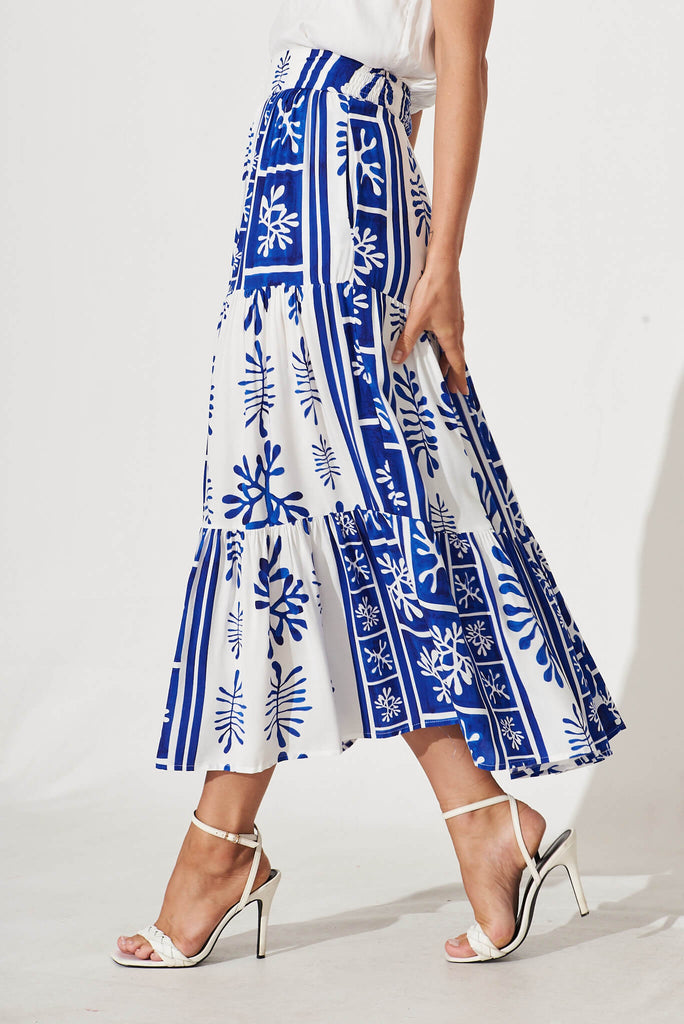 Wanderlust Maxi Skirt In Cobalt With White Print - side