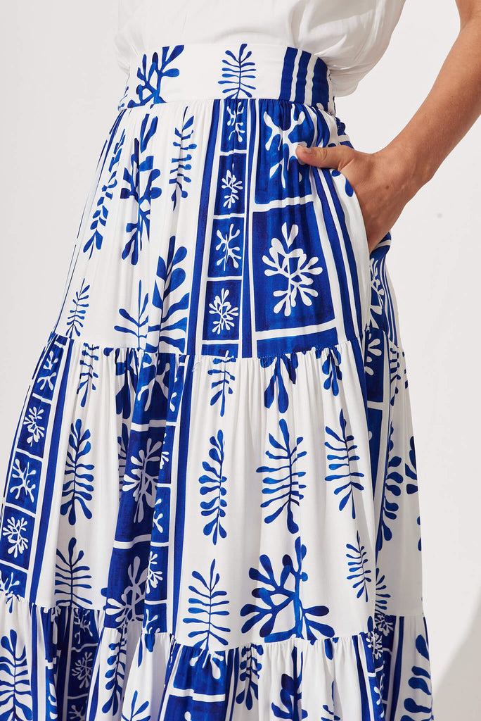Wanderlust Maxi Skirt In Cobalt With White Print - detail