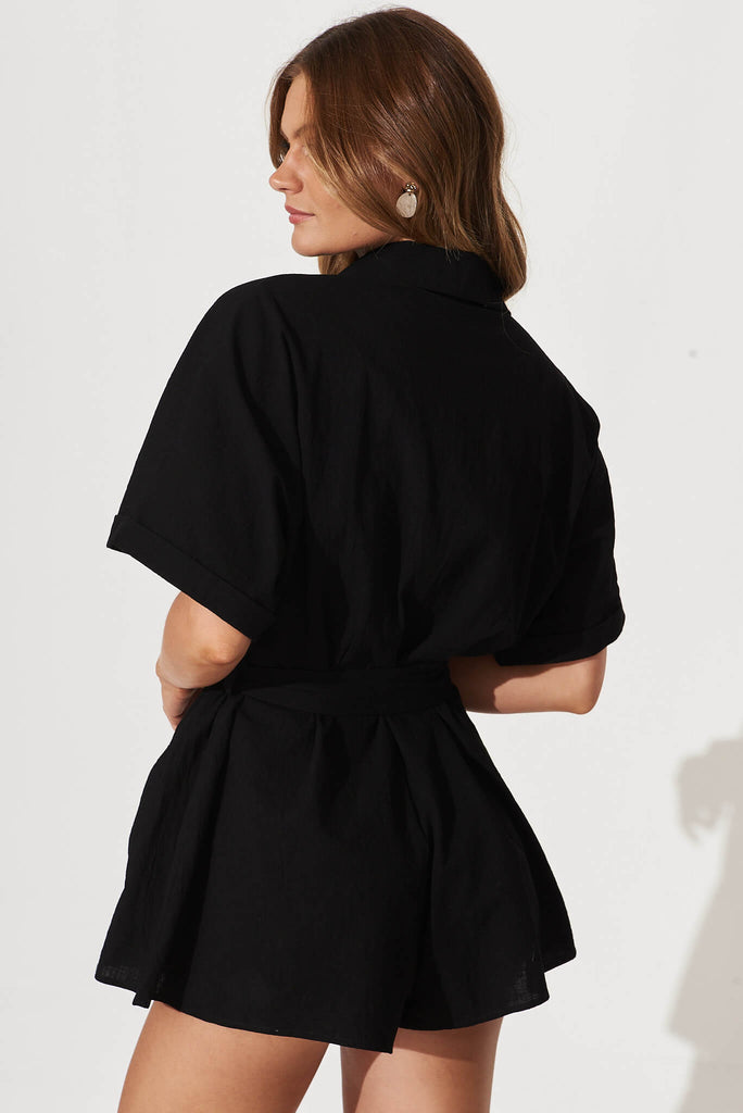 Rising Sun Playsuit In Black Cotton - back