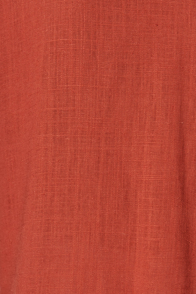 Jina Top In Rust Linen Blend - fabric