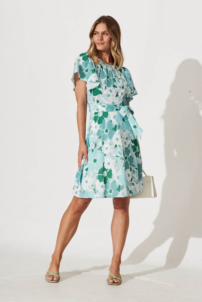 Charlie Dress In Green With White Floral - full length