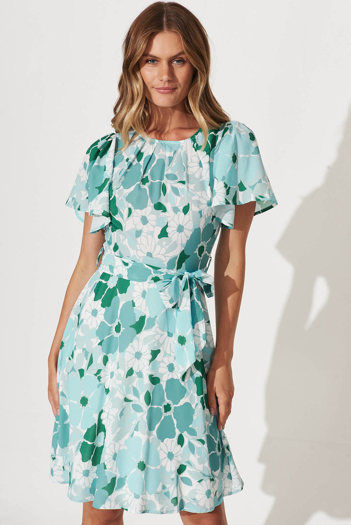 Charlie Dress In Green With White Floral - front