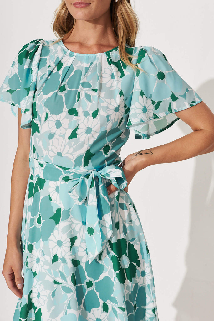 Charlie Dress In Green With White Floral - detail