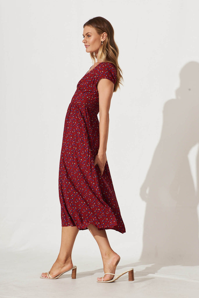 Houston Midi Dress In Red Floral - side
