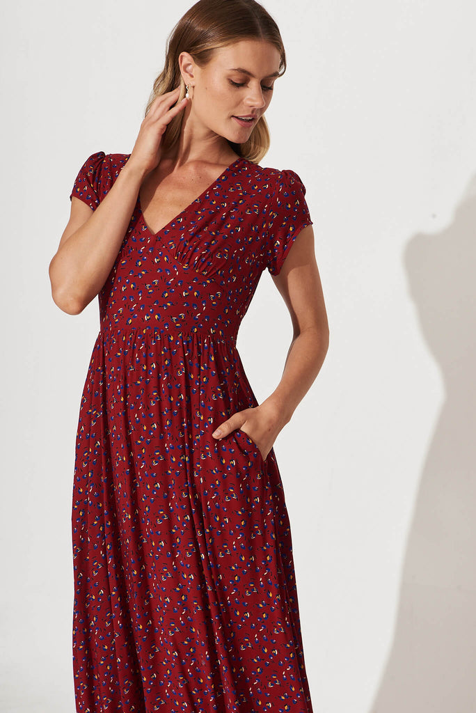 Houston Midi Dress In Red Floral - front