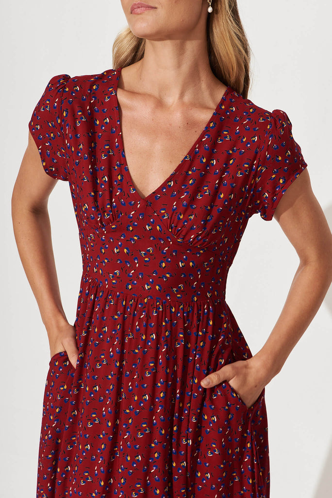 Houston Midi Dress In Red Floral - detail