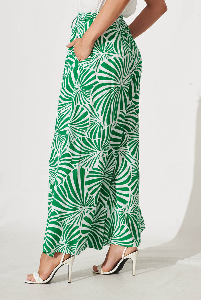Lucia Pant In Green And White Palm Print - side