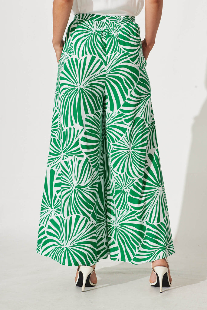 Lucia Pant In Green And White Palm Print - back