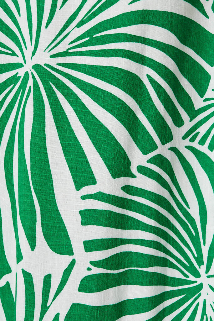 Lucia Pant In Green And White Palm Print - fabric