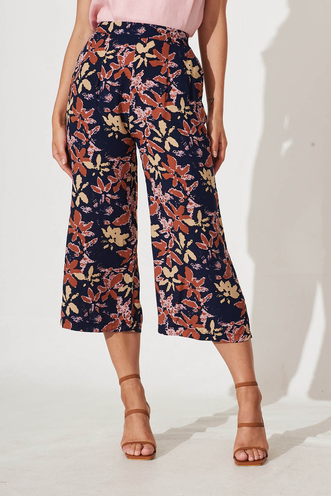 Ida Cropped Pant In Navy Multi Flower - front