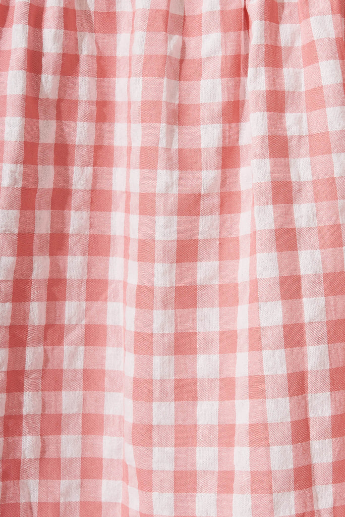 Odewick Midi Dress In Watermelon Pink Gingham - fabric