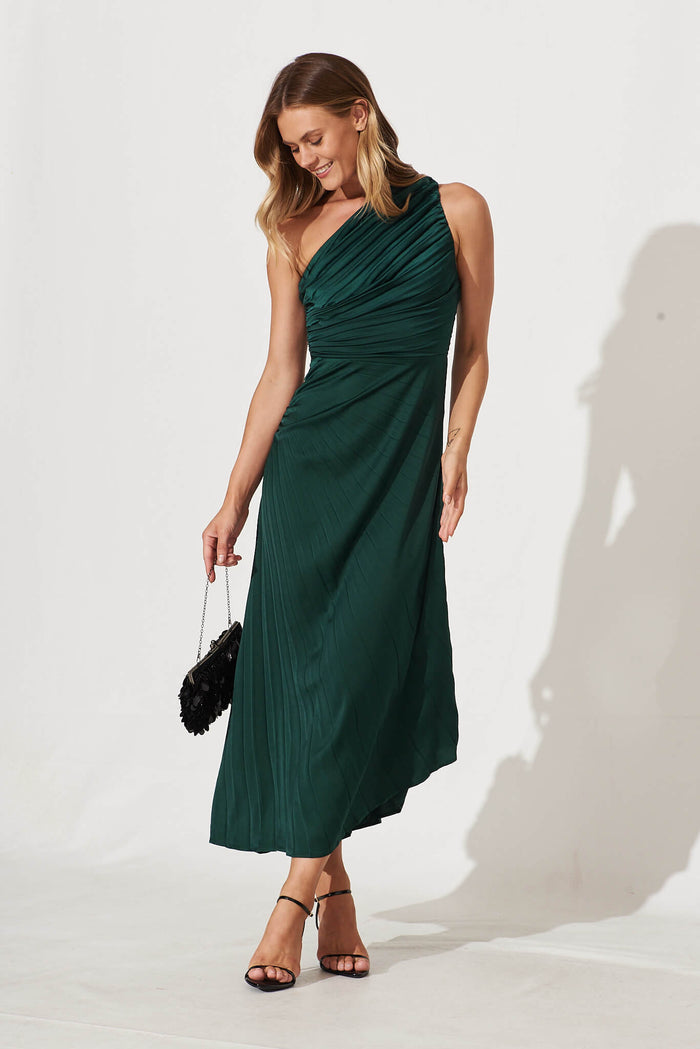 ted baker green one shoulder dress Ted Baker Dark Green Dress , One Shoulder, knotted