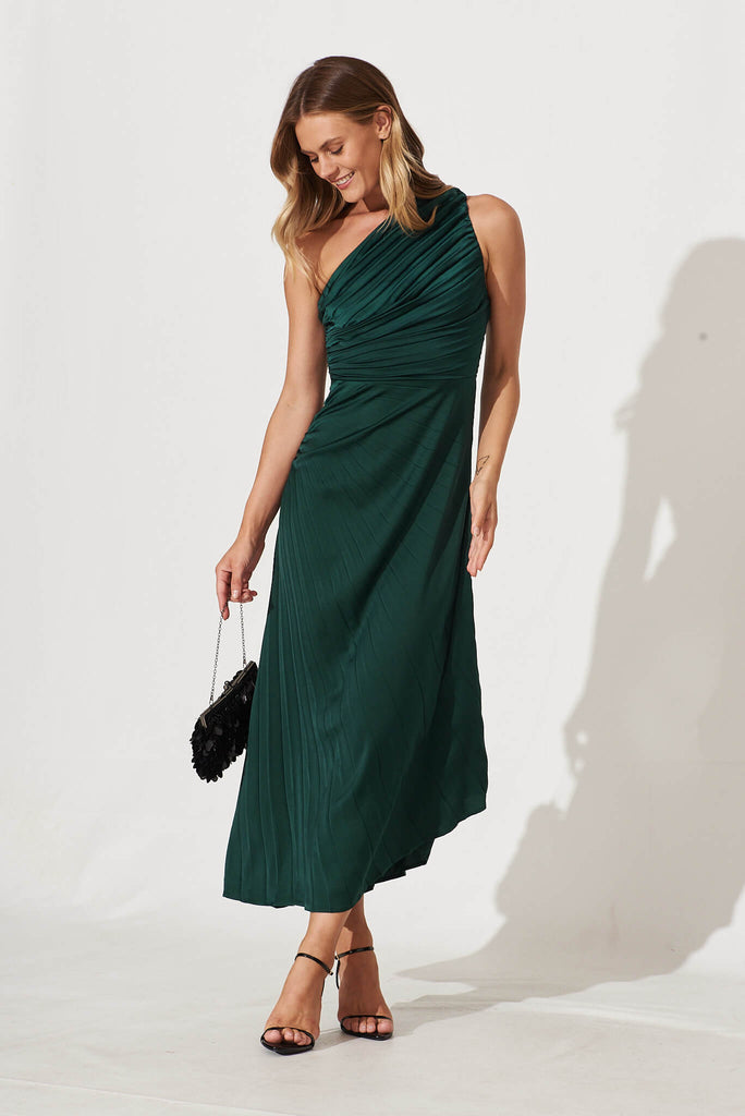 Toulon One Shoulder Maxi Dress In Emerald - full length
