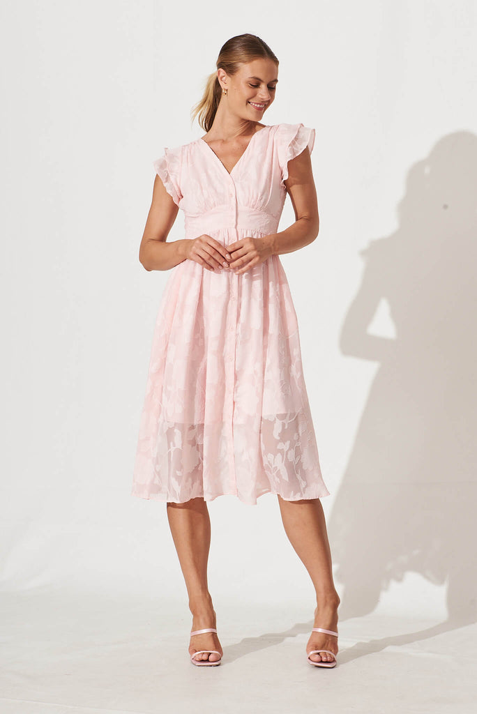 Constance Midi Dress In Pink Chiffon - full length