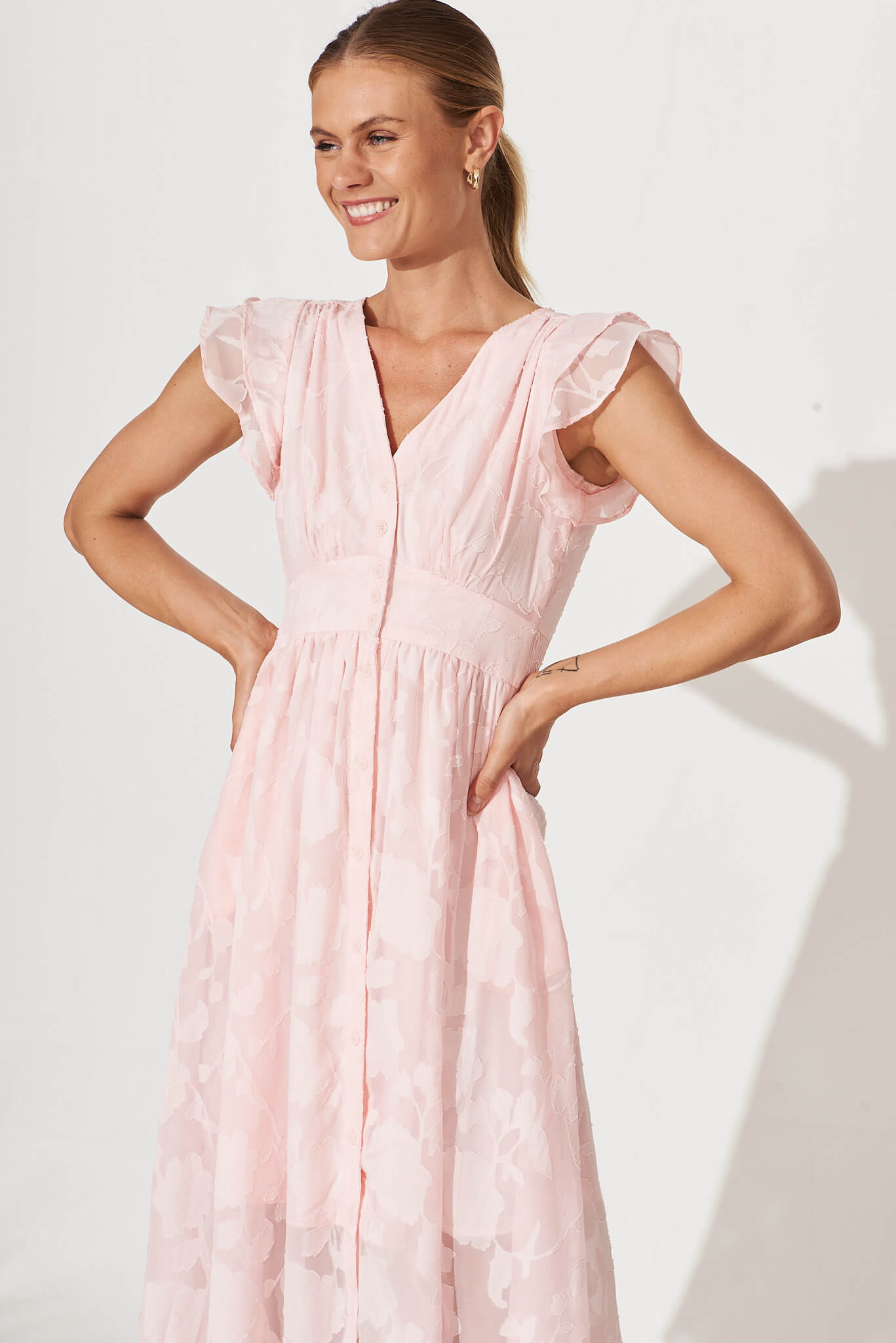 Constance Midi Dress In Pink Chiffon St Frock