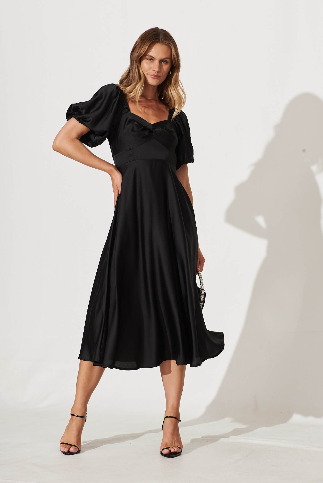 Black satin dress midi 2025
