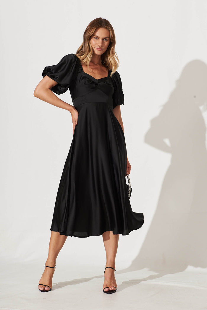 Nefertiti Midi Dress In Black Satin St Frock Nefertiti Midi Dress In Black Satin St Frock