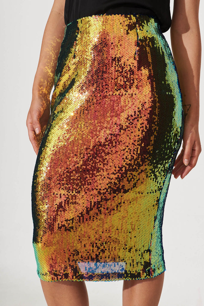 Astara Midi Skirt In Multi Sequin - detail