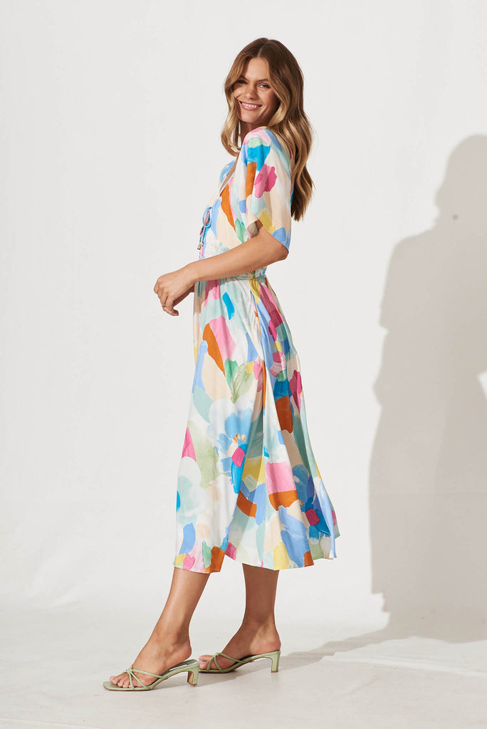 Virgo Midi Dress In Multi Watercolour Print - side