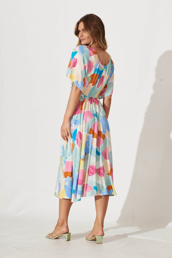 Virgo Midi Dress In Multi Watercolour Print - back