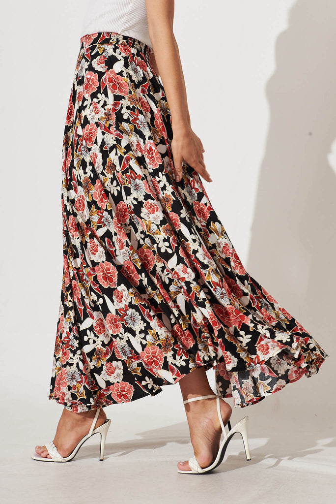 Blissful Maxi Skirt In Black With Pink Multi Floral - side