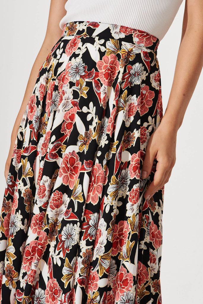 Blissful Maxi Skirt In Black With Pink Multi Floral - detail
