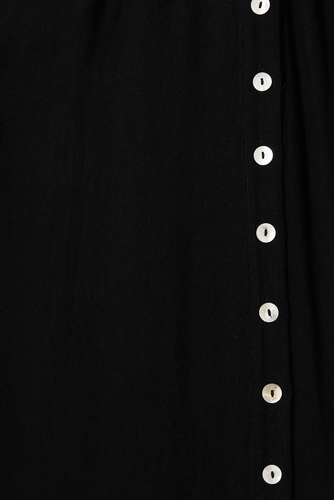 Aire Midi Dress In Black Linen - fabric