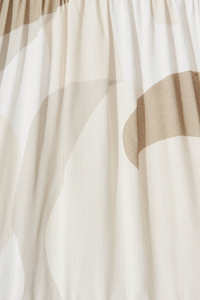 Anderson Smock Dress In Khaki Geometric Print Linen Blend - fabric