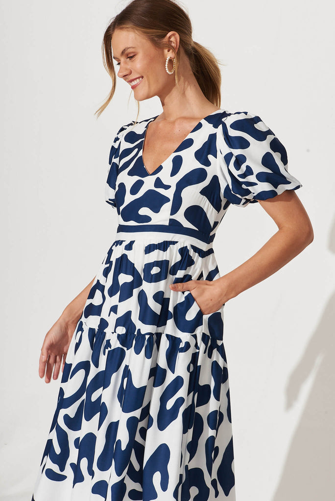 Romilda Midi Dress In White And Navy - front
