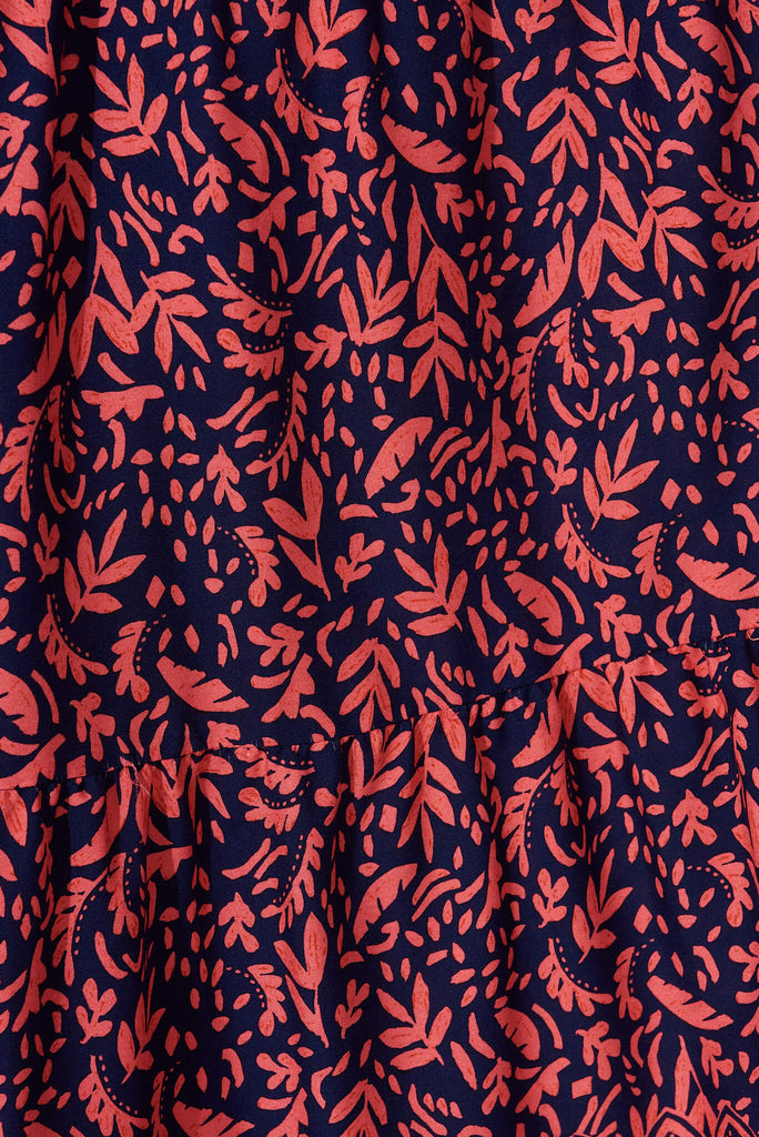 Refresh Maxi Dress In Navy With Coral Border Print - fabric