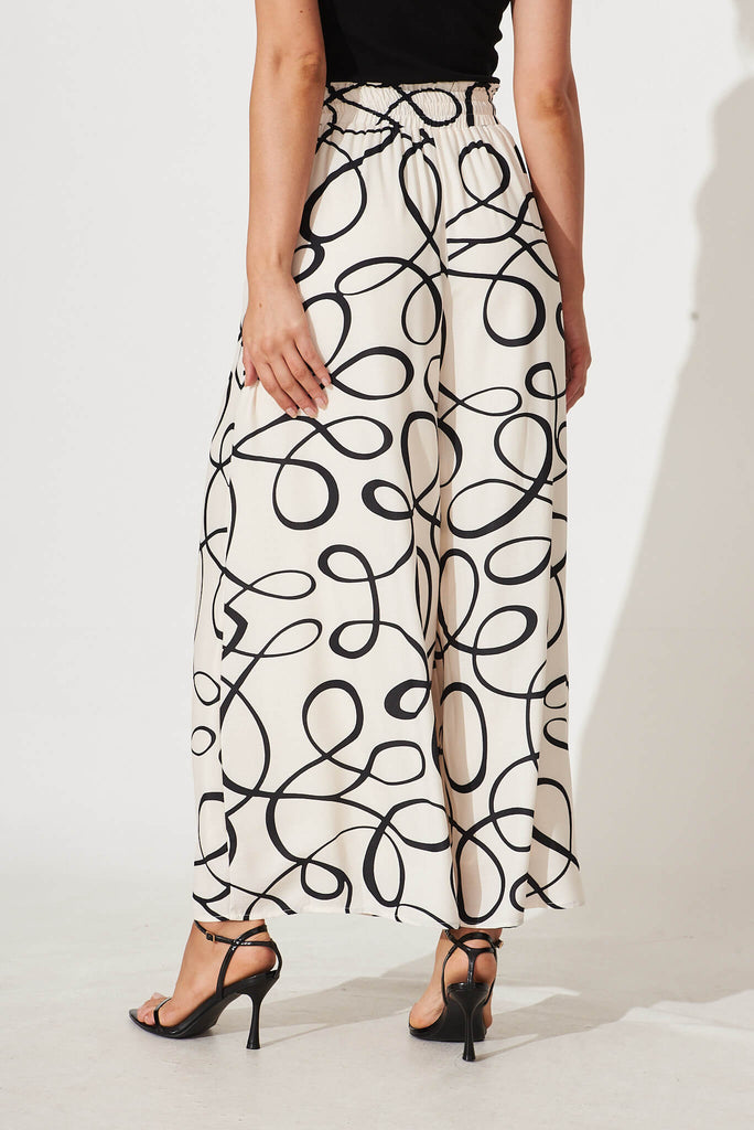 Goldie Wide Leg Pant In Cream With Black Swirl Print - back