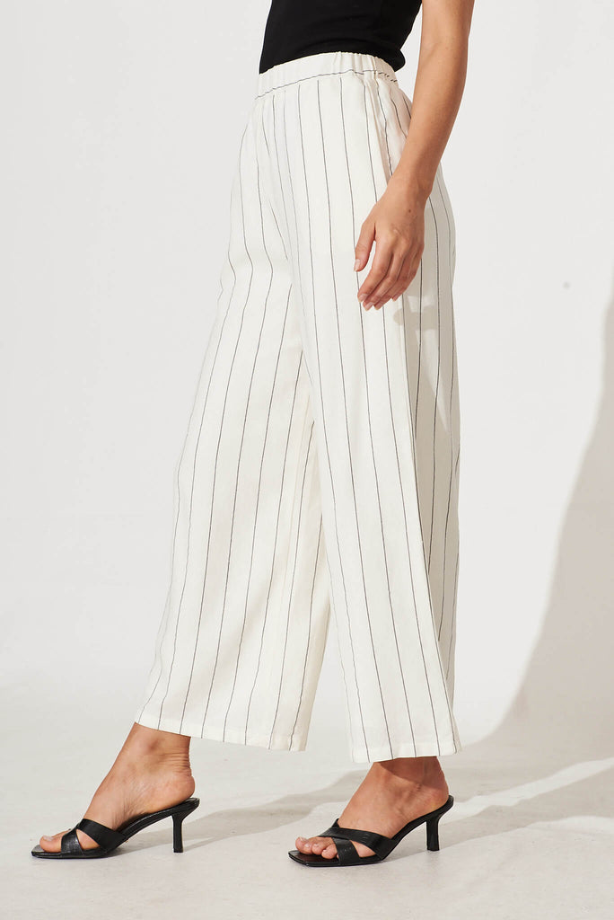 Eloisa Pant In Cream With Black Pinstripe Cotton Linen - side