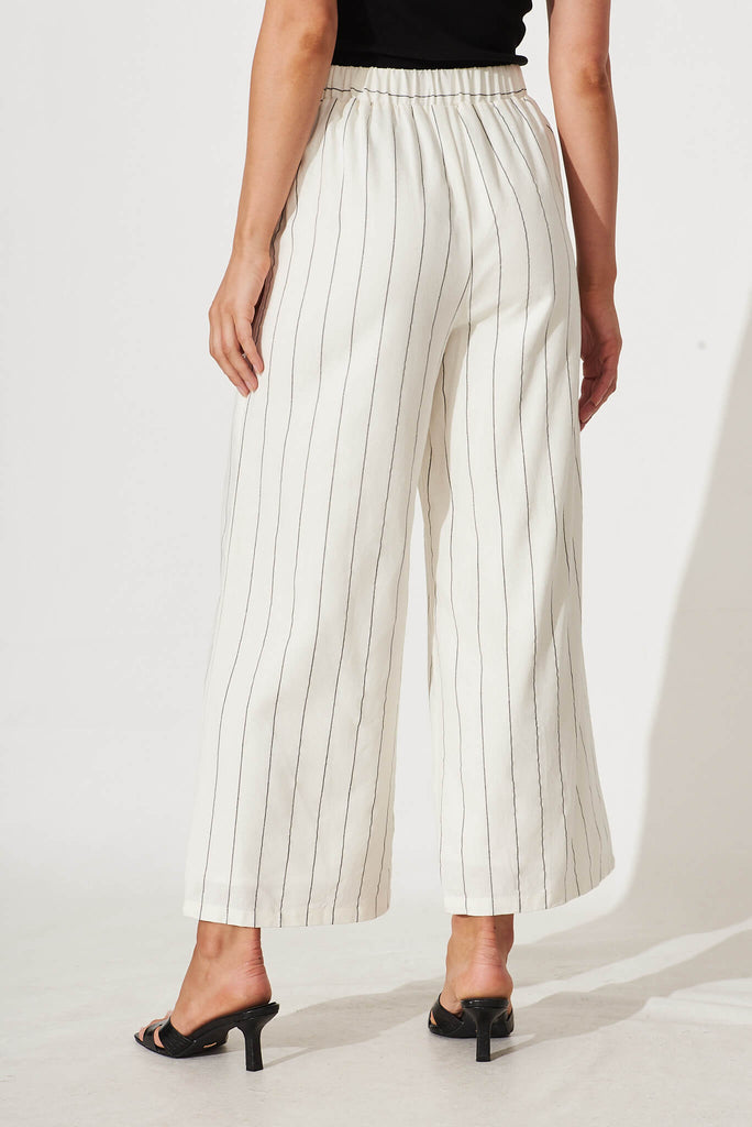 Eloisa Pant In Cream With Black Pinstripe Cotton Linen - back