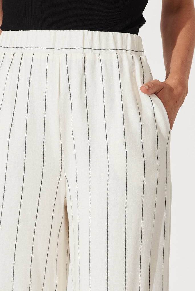Eloisa Pant In Cream With Black Pinstripe Cotton Linen - detail