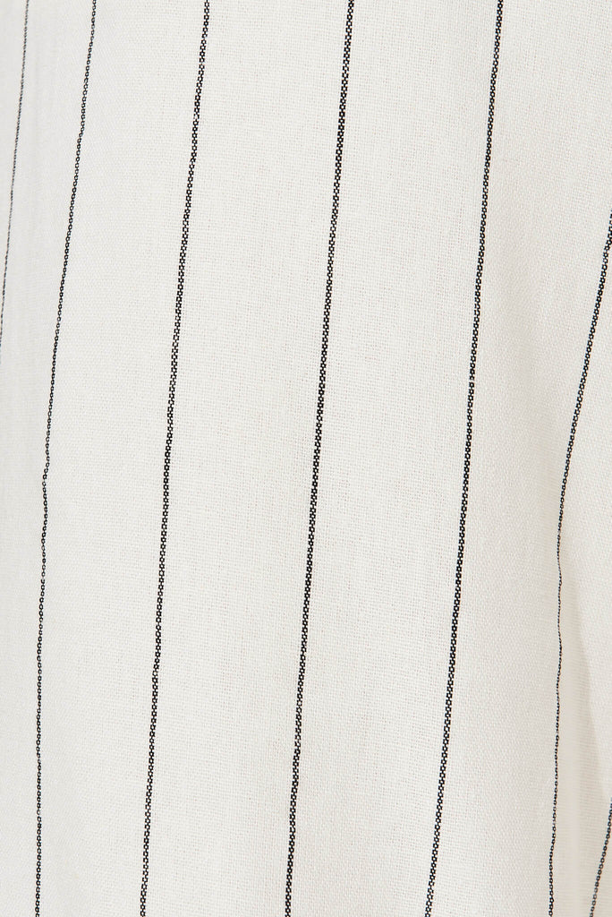 Eloisa Pant In Cream With Black Pinstripe Cotton Linen - fabric