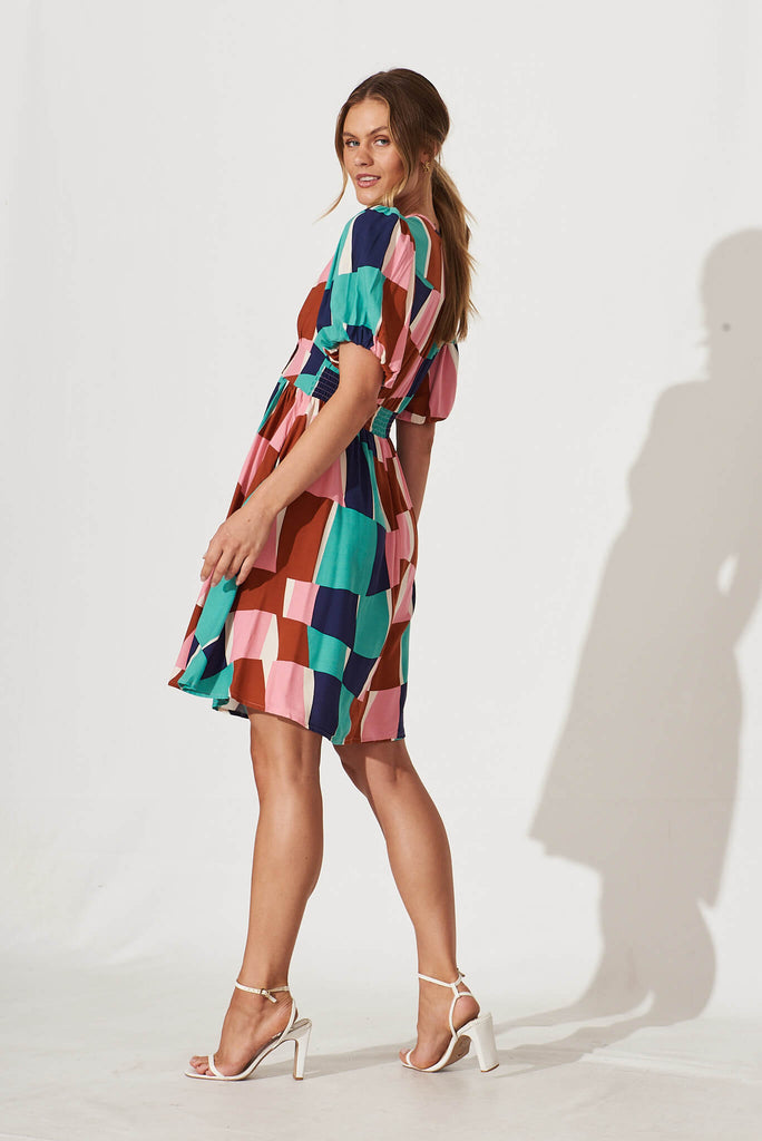 Marina Dress In Multi Abstract Squares Print - side
