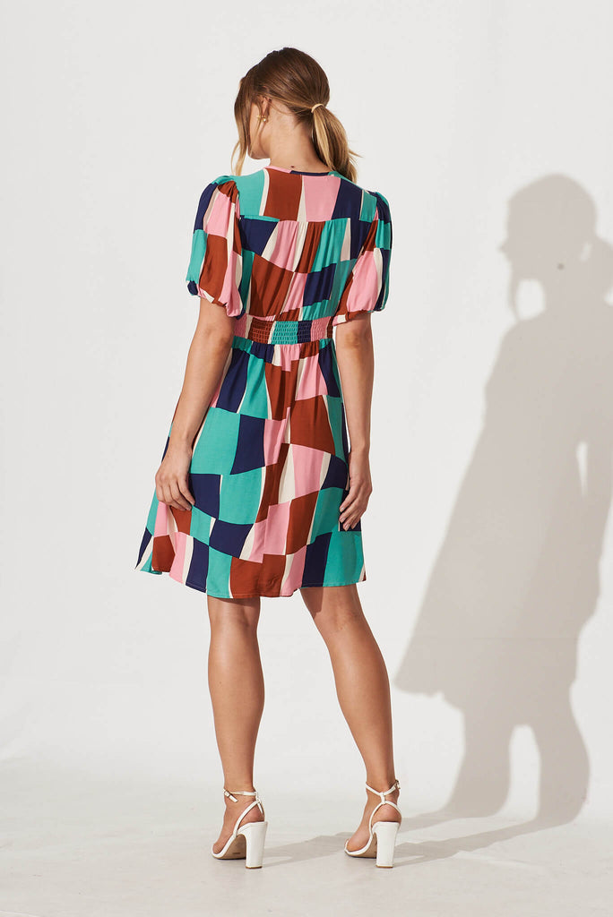Marina Dress In Multi Abstract Squares Print - back