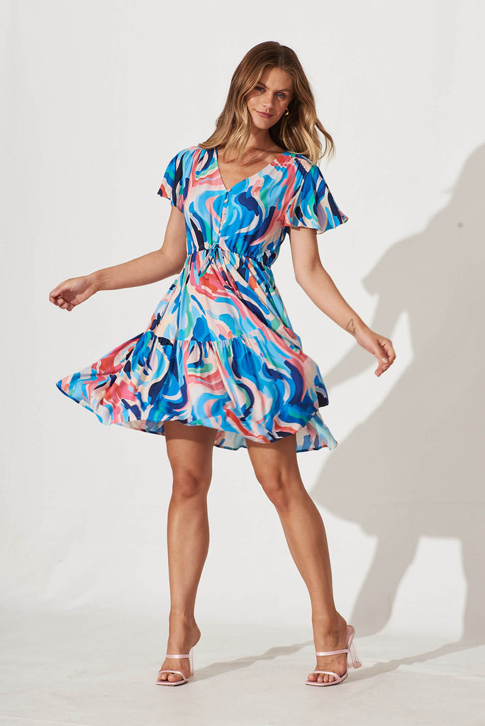 Tuesday Dress In Bright Multi Print - full length