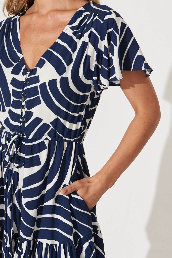 Tuesday Dress In Navy With White Print - detail