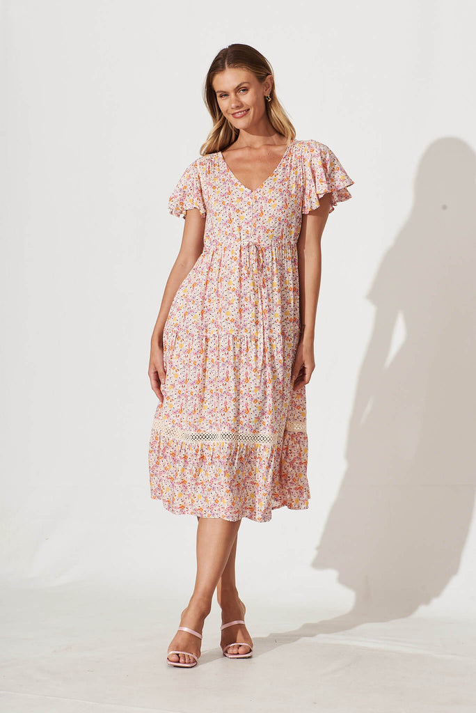Lotta Midi Dress In Blush Floral - full length