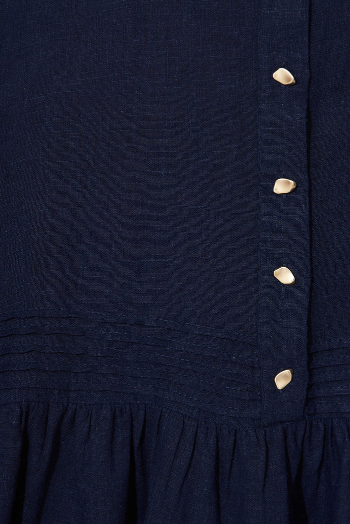 Irresistible Shirt Dress In Navy Linen Cotton Blend - fabric