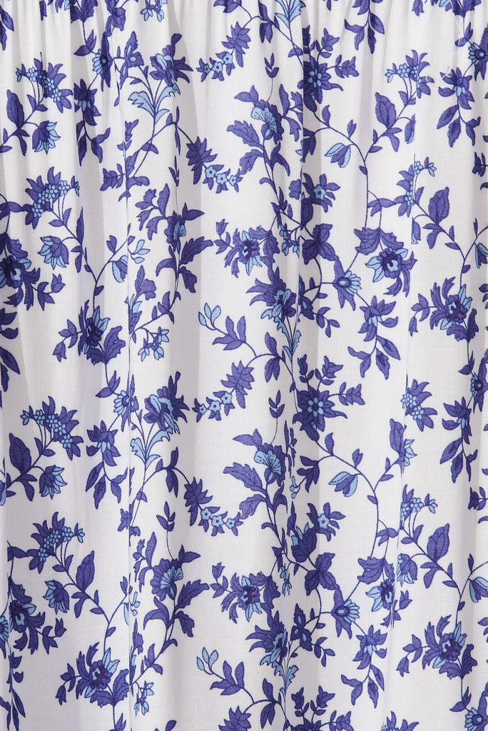 Atlanna Midi Skirt In Blue Border Print - fabric