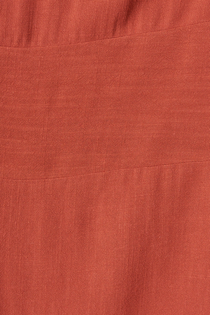 Mary Midi Dress In Rust Linen - fabric
