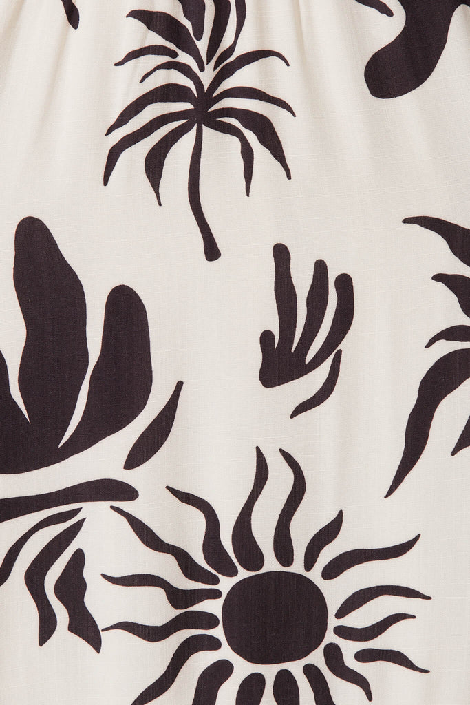 Caribbean Midi Dress In Cream With Black Print Linen Blend - fabric